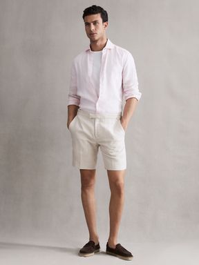 Oatmeal Reiss Searcy Linen Side Adjuster Shorts