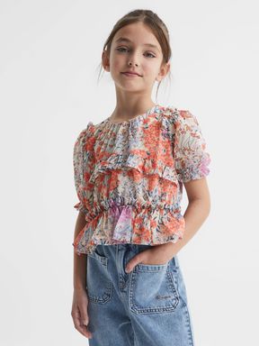 Pink Print Reiss Hester Floral Print Blouse