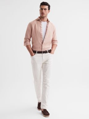 Dust Pink Reiss Ruban Linen Long Sleeve Shirt