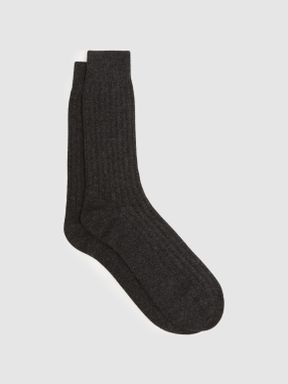 Charcoal Reiss Cirby Wool-Cashmere Blend Ribbed Socks