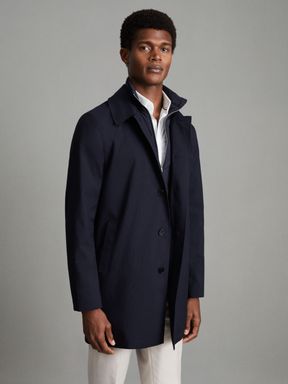 Navy Reiss Perrin Mac With Removable Zip Neck Insert