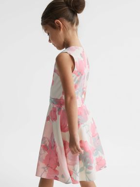 Pink Reiss Monica Floral Printed Belted Dress