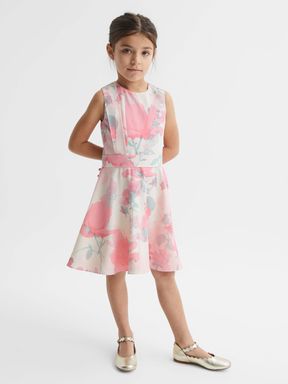Pink Reiss Monica Floral Printed Belted Dress