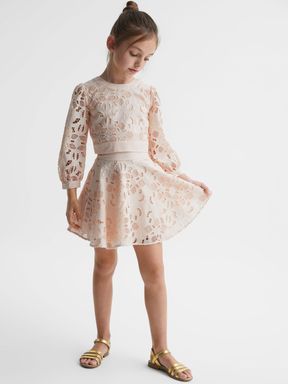 Pink Reiss Nella High Rise Lace Skirt