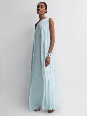 Green Reiss Charly One Shoulder Maxi Dress