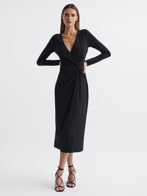 Black Reiss Tenaya Halston Crystal Jersey Midi Dress