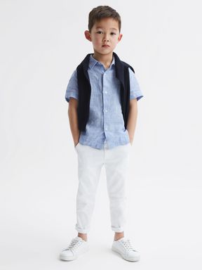 Soft Blue Reiss Holiday Junior Short Sleeve Linen Shirt