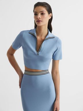 Blue Reiss Brooke Cropped Polo Shirt Co-Ord