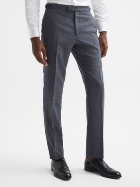 Navy Reiss Leadenhall Slim Fit Dogtooth Trousers
