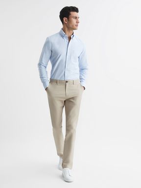 Stone Reiss Pitch Slim Fit Washed Cotton Blend Chinos