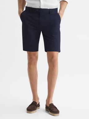 Navy Reiss Wicket Modern Fit Cotton Blend Chino Shorts