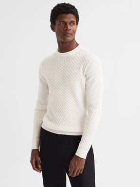 Ivory Reiss Arran Crew Neck Cable Knit Jumper