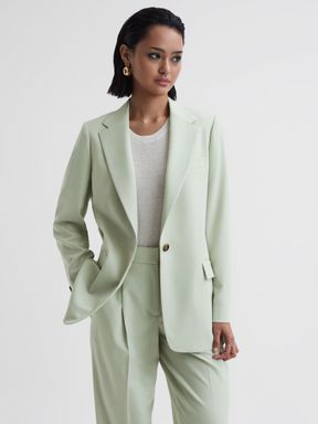Green Reiss Naomi Single Breasted Wool Blend Blazer