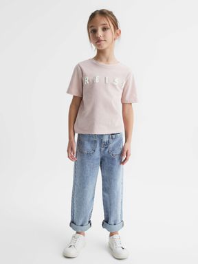Blue Reiss Elodie High Rise Washed Jeans