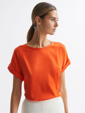 Orange Reiss Helen Silk Front Crew Neck T-Shirt
