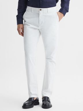 White Reiss Pitch Slim Fit Washed Cotton Blend Chinos