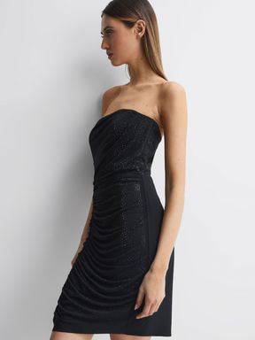 Black Halston Embellished Strapless Mini Dress