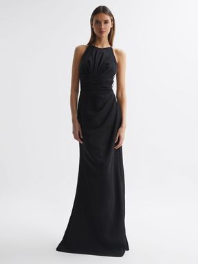 Black Halston Sleeveless Embellished Maxi Dress