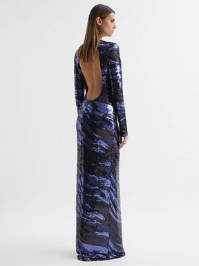 Black Multi Halston Sequin Maxi Dress