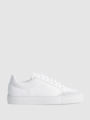 White Reiss Ashley Perf Leather Low Top Trainers