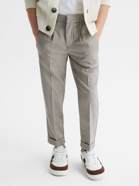 Taupe Reiss Brighton Pleat Front Relaxed Trousers