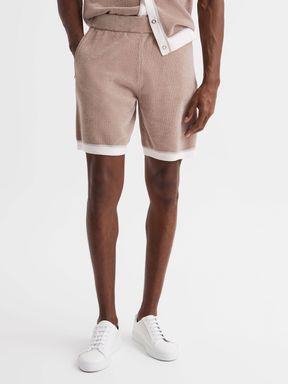 Champagne Reiss Fielder Relaxed Fit Elasticated Chenille Shorts