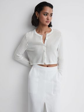 Ivory Reiss Pip Striped Long Sleeve Cropped Top