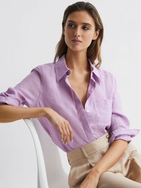 Lilac Reiss Campbell Linen Long Sleeve Shirt