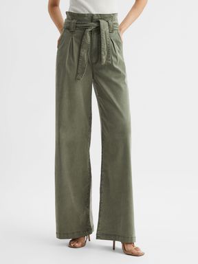 Vintage Ivy Green Paige High Rise Paper Bag Trousers