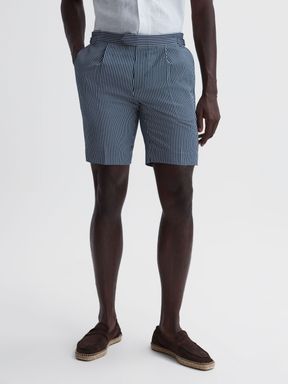 Navy/White Reiss Archie Striped Side Adjuster Shorts