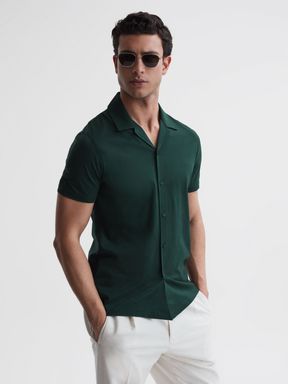 Emerald Reiss Caspa Mercerised Cotton Jersey Cuban Collar Shirt