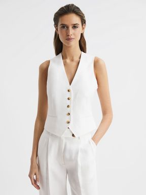 White Reiss Hollie Linen Tailored Waistcoat