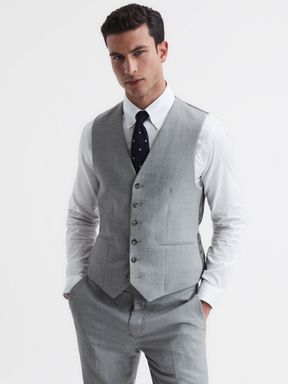 Soft Grey Reiss Arrow Slim Fit Wool Blend Waistcoat