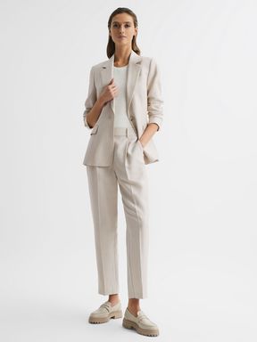 Oatmeal Reiss Shae Tapered Linen Trousers