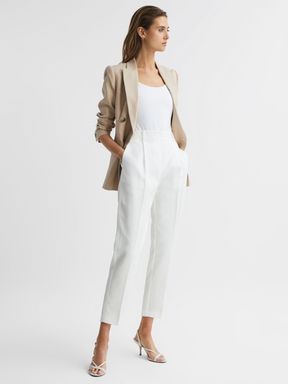 White Reiss Shae Tapered Linen Trousers