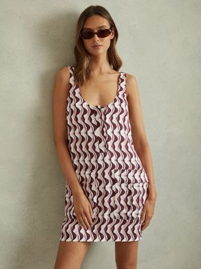 Burgundy Reiss Oxsana Wave Print Mini Dress