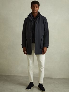 Navy Reiss Player Hybrid Removable Funnel Neck Overcoat