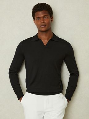 Black long sleeve polo shirt mens best sale