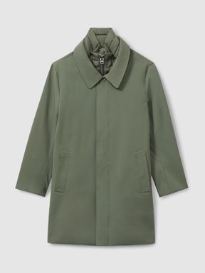 Sage Green Reiss Logan Gabardine Coat with Removable Gilet