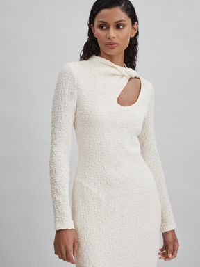 Cream Significant Other Textured Cut-Out Midi Dress