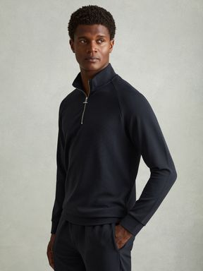 Navy Reiss Illinois Textured Half-Zip Funnel-Neck Sweatshirt