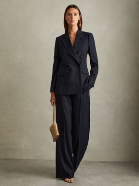 Navy Reiss Hallie Textured Double Breasted Suit Blazer