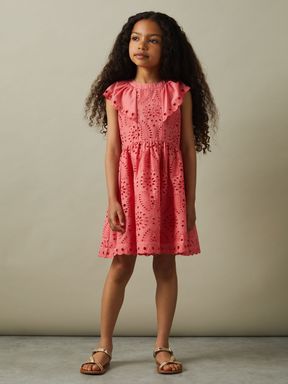 Pink Reiss Lilly Cotton Broderie Dress