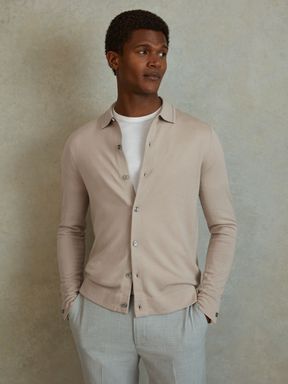 Washed Stone Reiss Forbes Merino Wool Button-Through Cardigan