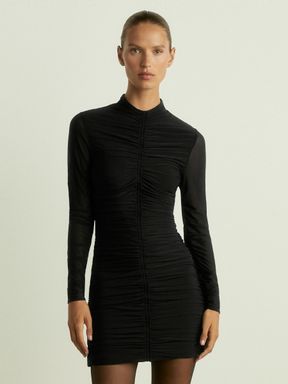 Black Reiss Sabrina Ruched-Jersey Mini Dress