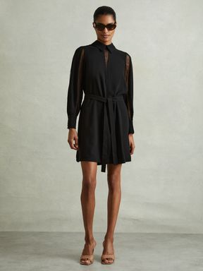 Black Reiss Reema Lace Insert Mini Dress