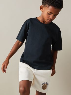 Washed Navy Reiss Selby Oversized Cotton Crew Neck T-Shirt