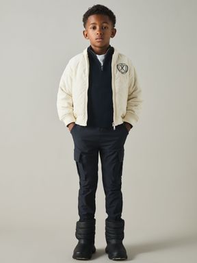 Off White/Grey Reiss Ture Embroidered Quilted Needlecord Jacket