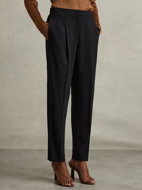 Navy Reiss Dolly Front Pleat Tapered Trousers