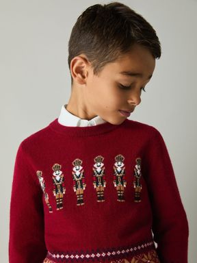 Red Reiss Carthew Nutcracker Intarsia Jumper with Wool and Alpaca